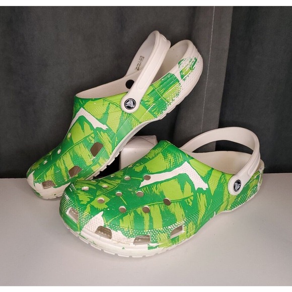CROCS Classic Clog White Green Palm Leaves RARE Design US Men's Size 13 - Picture 1 of 10
